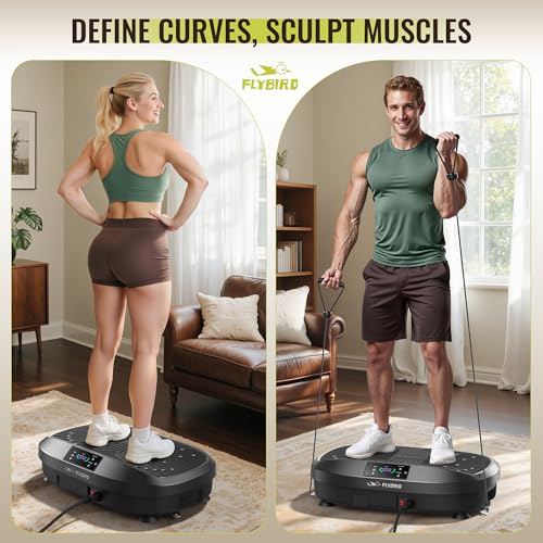 FLYBIRD Vibration Plate Exercise Machine for Lymphatic Drainage, Adjustable Levels Full Body Workout, Curved Vibration Plate with Powerful Motor for Weight Loss Fat Burner, Home Fitness Equipment