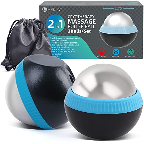 Cold Massage Roller Ball, Set of 2, Cryosphere Ice Therapy Ball for Body Muscle Relief, Roller Massager for Back, Neck, Deep Tissue, Foot Plantar Fasciitis, Myofascial Release