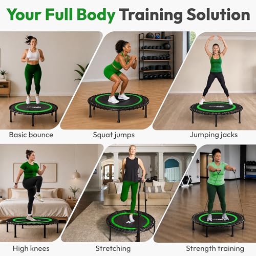 JUMPZYLLA Mini Rebounder Trampoline for Adults, Fitness Trampoline with Bar - color: Green