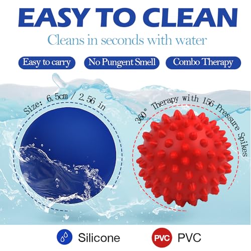 Physical Massage Therapy Ball Set: Lacrosse & Spiky Ball Set for Myofascial Release, Plantar Fasciitis, Stress Relief for Back, Neck, Feet - for Home, Office, Gym - color: Blue-red-