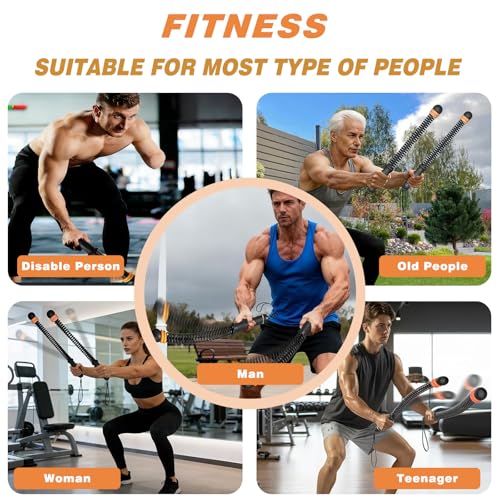 Ropeless Battle Ropes, Portable Cordless Battle Ropes with Sliding Weight Rings for Customizable Intensity, Home Training Kit with Storage Bag, Spring Stick for HIIT Strength & Muscle Training