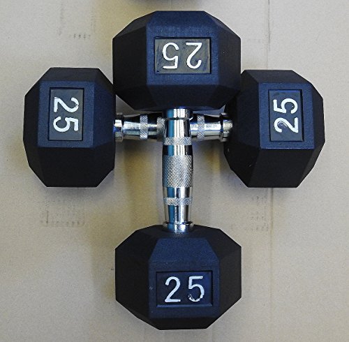 Premium Quality, Rubber Coated 25 lb Hex Dumbbells For Strength Training and Fitness (Sold in Pairs)