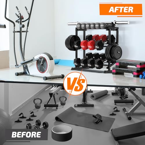 PLKOW Adjustable 3-Tier Dumbbell Rack for Home Gym Weight Storage - color: Jet Black