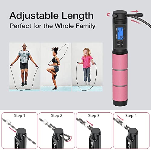 Jump Rope, H Handio Jump Rope with Counter, Workout Jumping Rope with Steel Ball Bearings, Adjustable Length Speed Skipping Rope for Men Women Kids Home Gym, Crossfit, Fitness Exercise - color: Pink