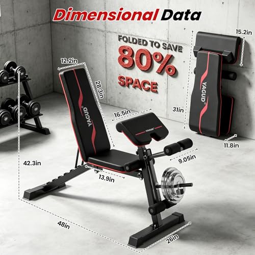 Yagud Weight Bench Press, Adjustable Workout Bench, Foldable Strength Bench - color: Upgrade Red
