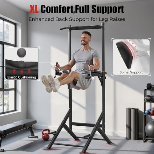 Sportsroyals Power Tower Pull Up Bar Station, 450LBS Stable Pull Up Dip Station for Home Gym Strength Training Equipment | FED Fitness - color: Black-02
