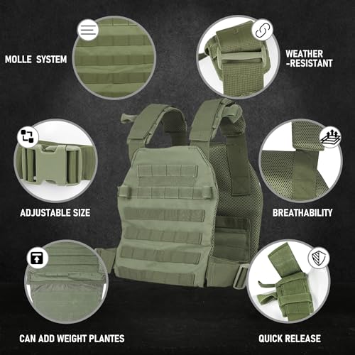 Tactical Weighted Vest for Men and Women Strength Training Running Workout - color: Green