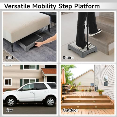 Stepping Stool One-Step, Elderly Moveable Non-Slip Platform, 440 Lbs Strong Bearing Capacity Half Stair, Short Step Supportive Riser for Senior & S for Stairs Beds Cars