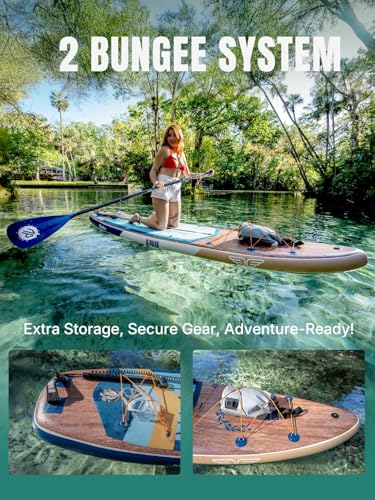 Niphean (Extra Large) Inflatable Paddle Board, SUP for 2+1 People/Family 500lbs Capacity Stand Up Paddle Board with SUP Accessories, StabilTrac Fin Non-Slip Paddleboard for Adults - color: Sky Blue