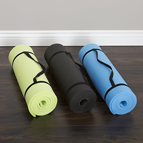 Thick Yoga Mat - Double Sided 1/2-Inch Workout Mat - 72x24-Inch Exercise Mat for Home Gym Fitness or Pilates with Carrying Strap by Wakeman