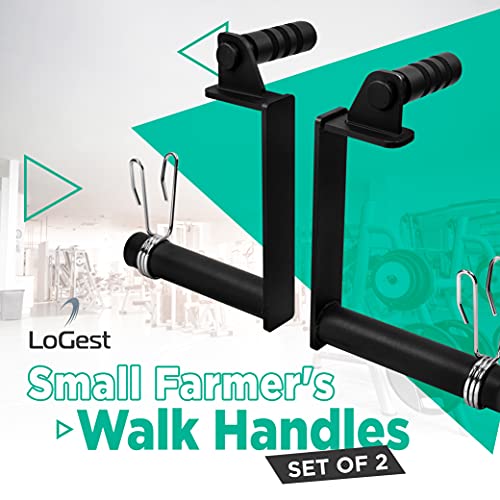 LoGest Farmer Walk Handles - Set of 2 Farmers Carry Handles with Clip Collars - Portable Exercise Equipment Targets Glutes Calves Quads and More Improve Grip Strength Ideal for Body Building Workouts