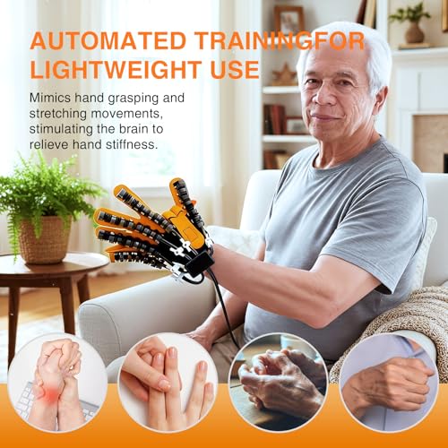 Hand Rehabilitation Equipment, Therapy Gloves for Stroke Hand Recovery Device, Robotic Rehab Glove for Finger Training, Adjustable Strength Hands Exerciser - size: Right-M