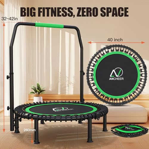 ANCHEER Rebounder Trampoline 40" Bungee with 4-Level Adjustable Handle,Mini Trampoline Max 400 LBS Heavy-Duty Fitness Trampoline, Waterproof UV-Resistant Indoor Outdoor Exercise Trampoline (Pro-Green)