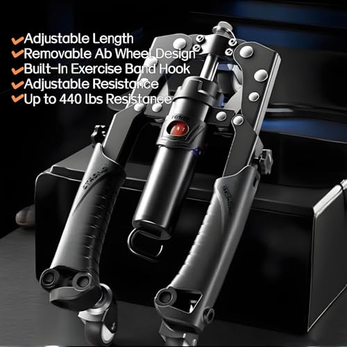Adjustable Twister Arm Exerciser, 22-440lb Hydraulic Power for Men Women, 3 in 1 Hydraulic Power Chest Workout Equipment with Ab Roller Wheels and Hooks, Shoulder Muscle Training Fitness Equipment
