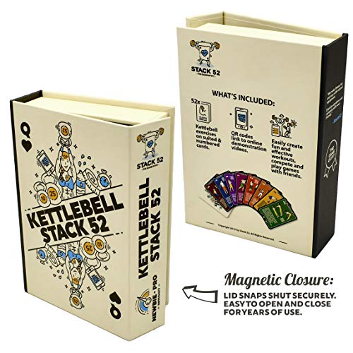 Stack 52 Kettlebell Exercise Cards. Workout Playing Card Game. Video Instructions Included. Learn Kettle Bell Moves and Conditioning Drills. Home Fitness Training Program. (2019 Updated Deck)