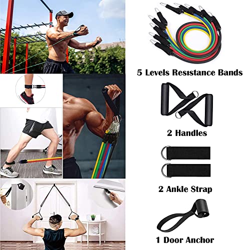Resistance Exercise Bands with Door Anchor, Handles, Waterproof Carry Bag, Legs Ankle Straps for Resistance Training, Physical Therapy, Home Workouts, Resistance Band.