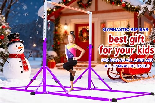 MARFULA Gymnastic Kip Bar for Kids Teens Ages 3-25 of All Gymnastic Levels - color: Purple (New Style - 8 Ft Base)