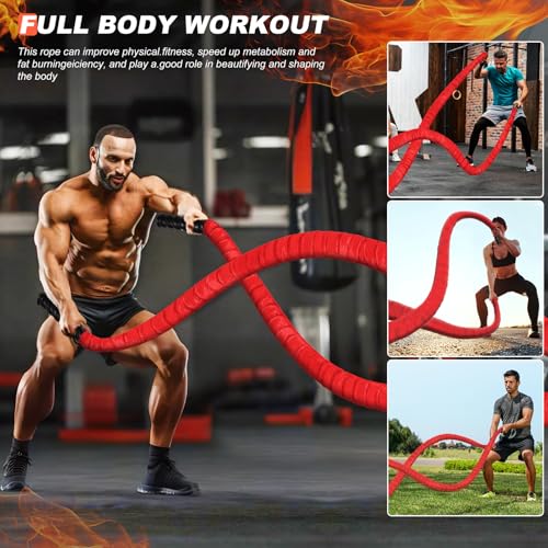 Battle Ropes for Home Gym Exercise - 1.5 Inch Diameter 30FT Red Battle Rope Workout Exercise Training Ropes with Protective Sleeve for Kids Men Women Exercise Fitness & Strength Training - style: 1.5IN-30FT-Red