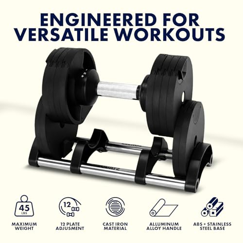 SQUATZ Adjustable Dumbbells with Quick Weight Change, Space-Saving Dumbbell Set with Anti‑Slip Handle, Secure Locking System, Heavy‑Duty Plates & Base for Home Workout and Strength Training