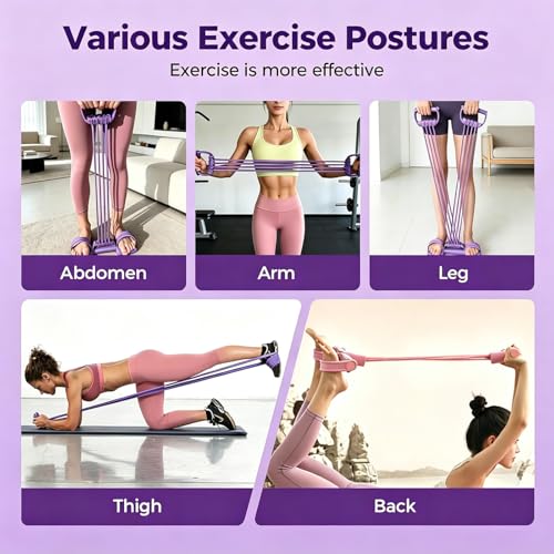 Pedal Resistance Band with Handle, 2026 New Upgraded 8-Tube 3-in-1 Multi-Function Foot Pedal Puller for Back Stretch & Chest Expand, Portable Latex Fitness with 4 Extra Replacement Tubes