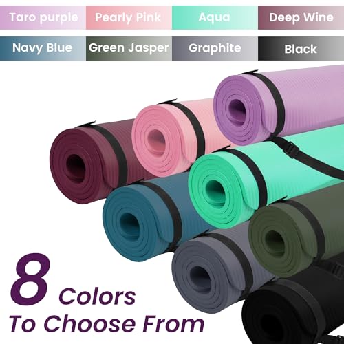 Fitvids Yoga Mat, 1/2-Inch Extra Thick High Density Exercise Mat, Anti-Tear Exercise Yoga Mat with Carrying Strap, Suitable for Various Yoga Exercises