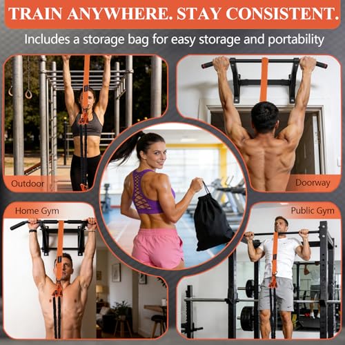 Pull Up Assistance Bands, 375lbs Heavy Duty Pullup Assist Band Set with 5 Resistance Bands, Adjustable Strap, Comfortable Foot/Knee Rest, Handles & Door Anchor for Home Gym Strength Training