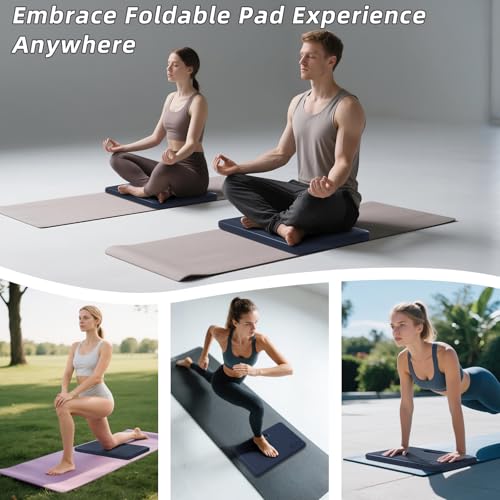 ILILI Yoga Knee Pad Foldable, TPE Soft Pad 24*17*0.5inch (Folding Size 17*12*1inch) for Knee Push-ups, Plank Support&Elbow/Knee Support, Portable and Lightweight for Yoga Pilates, Fitness Exercise, Outdoor