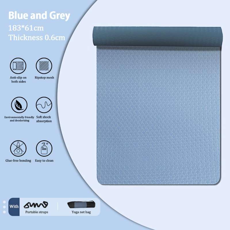 Non Slip Yoga Mat, Eco Friendly Fitness Exercise Mat with Carrying Strap & Bag, 72"L x 24"W x 0.24" Thick Workout Mat for Women Men Kids Pilates & Floor Exercises - color: Blue