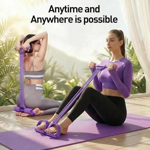 Pedal Resistance Band with Handle, Adjustable 8-Tube Elastic Pull Rope, Assistant Exerciser for Home, Yoga & Slimming, Portable Pedal Puller for Arm, Waist & Leg (Purple, Pedal Resistance Band)