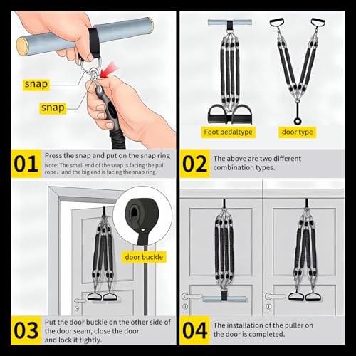 Multifunction Tension Rope, 2 Tubes Stretch Yoga Pedal Tension Strap, Adjustable Resistance, Tension Rope Fitness Equipment - color: Black-2