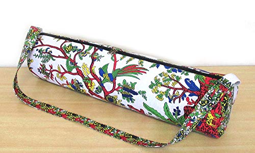 INDIAN CRAFT CASTLE ICC Yoga Mat Bag Carrier Full-Zip Exercise Yoga Mat Carry Bag for Women Men with Multi-Functional Storage Pockets and Adjustable Shoulder Strap 26X6 Inches - style: White Tree of Life