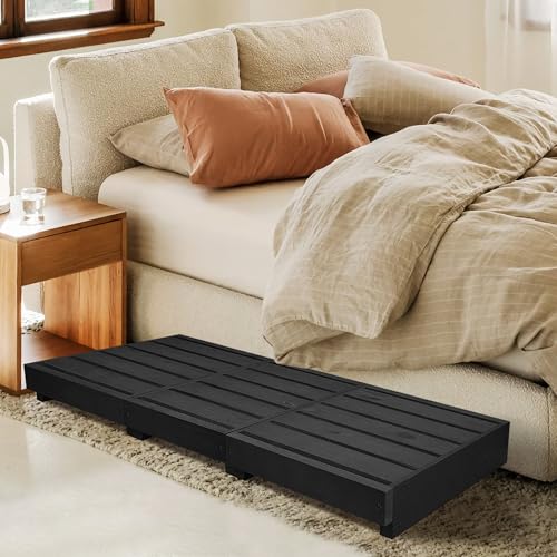 Outdoor Steps 3.5'' Height, Wooden Step Platform 35” Length, Step Stool with Non Slip Pads, Step for Outside, Wooden Platform for Bathroom, Kitchen, Bed (Black)