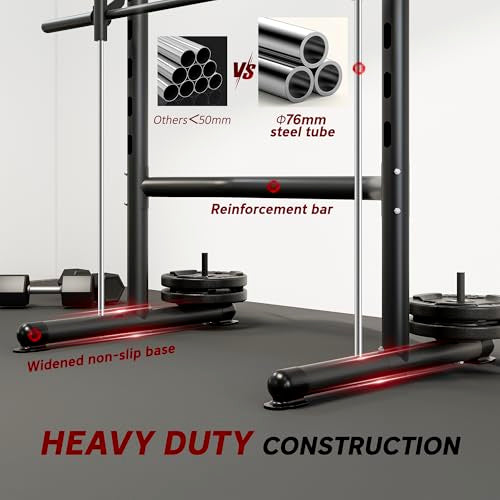 Soozier Squat Rack with Pull-Up Bar, Adjustable Power Rack with Barbell Bar, Multi-Functional Steel Bench Press Rack for Home Gym Strength Training, Black - color: Black