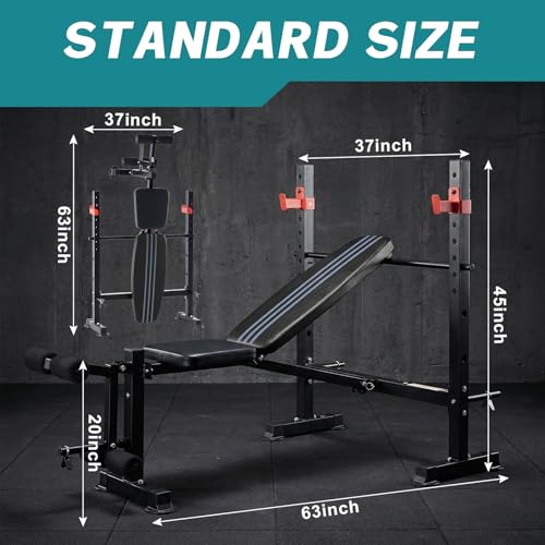 OLIXIS Adjustable Weight Bench Set with Rack, 650 LBS Capacity Heavy Duty Foldable Bench Press Set with Leg Extension Curl, Easy Assembly Strength Training Workout Set for Garage, Home, Gym