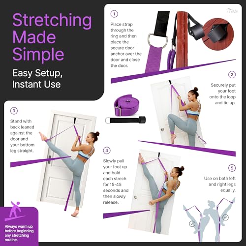 Leg Stretcher Strap with Door Anchor and Resistance Band, Splits Trainer - color: Royal Purple