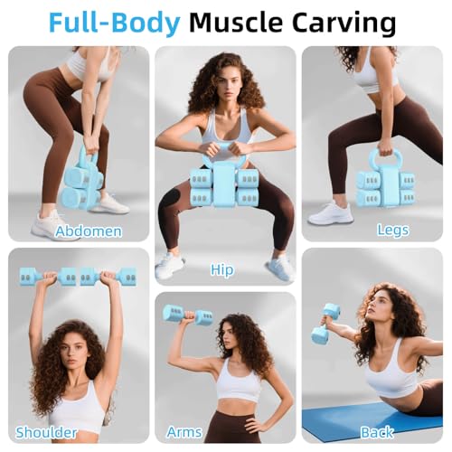 2-in-1 Adjustable Dumbbell Set, Upgraded 4 Levels Hand Weights for Women Men, Each 2.2/3.3/4.4/5.5lb, Convertible Weights Dumbbells and Kettlebell Set for Home Gym Exercise & Fitness - color: Blue