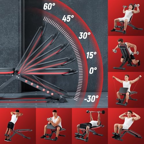 2026 ALSO GO New Adjustable Weight Bench, Workout Benches with Leg Extension, Foldable Incline Decline Bench Press, Roman Chair, Full Body Strength Training Equipment for Home Gym - color: Classic Black