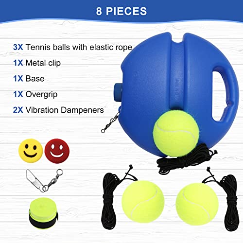 Tennis Trainer Rebound Ball for Self Practice, 3 Balls with String, Anti-Tangle Hook, Vibration Dampeners, Overgrip, Color Box