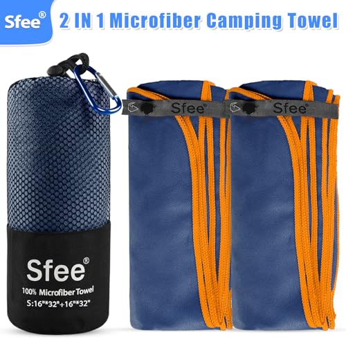 2 Pack Microfiber Travel Towel, Quick Dry Towel Camping Towel Beach Towel Super Absorbent Compact Lightweight Sports Gym Towels Set for Beach, Gym, Hiking, Pool, Backpacking, Bath, Yoga