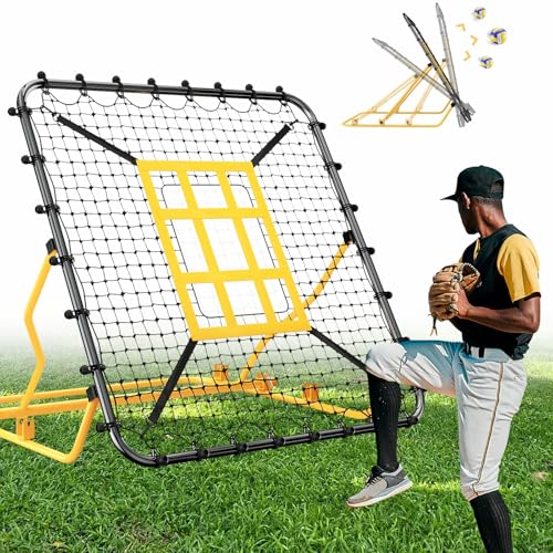 Utheer Baseball Rebounder Net 4x4.5FT Pitch Back Trainer with Strike Zone & 9-Grid Target for Baseball Softball Soccer Volleyball Lacrosse - 3 Adjustable Angles | Steel Frame UV Net | Foldable