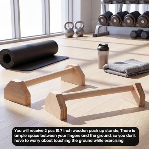 2 Pcs Wooden Parallettes Bars Push up Stands 15.7/19.7 Inch Push up Bars Calisthenics Equipment Non Slip Base Solid Portable Exercise Home Workout Equipment for Strength Training - size: 15.7 Inch