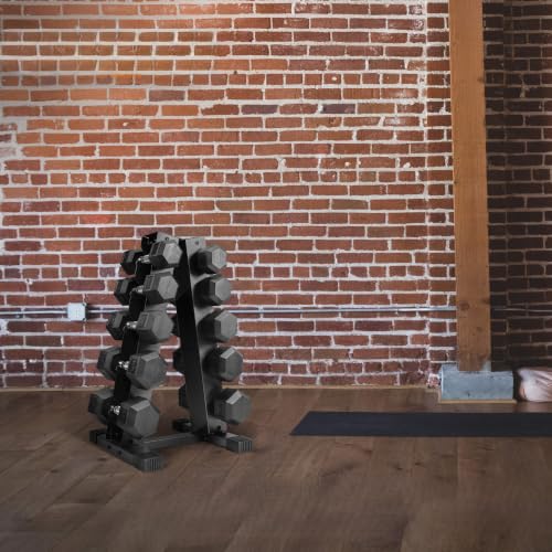 CAP Rubber Coated Dumbbell Weight Set with Vertical Rack | 100 lb, 150 lb, and 210 lb Options - size: 150 lb - Set, style: Chrome Handles