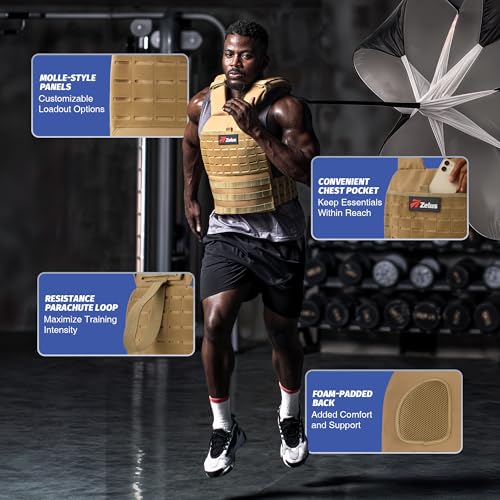 ZELUS Weighted Plate Carrier Vest, Tactical Adjustable Weighted Vest for Men Women Holds Up to 65lb for Strength Rucking Training Workout, Running Vest with MOLLE Panels - color: Khaki-2.67lb