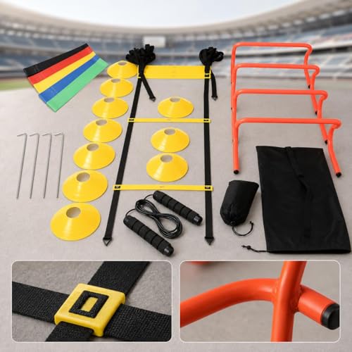 Agility Training Equipment Set, Football Speed Training Kit, Soccer Cones & Agility Hurdles,