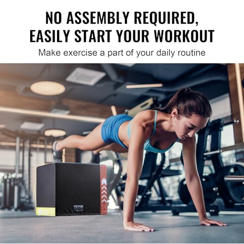VEVOR 3 in 1 Plyometric Jump Box, Cotton Plyo Box, Platform & Jumping Agility Box, Anti-Slip Fitness Exercise Step Up Box for Home Gym Training, Conditioning Strength Training, Multiple Sizes, Black - size: 16"x14"x12"