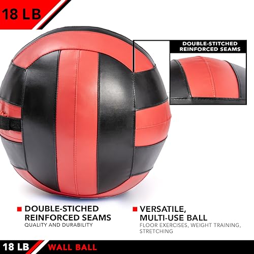 JFit Wall Ball – Premium Soft Weighted Exercise Ball for Strength, Conditioning, Gym & Home Workouts, 4-30 LB - color: Red/Black, style: 18-Pound