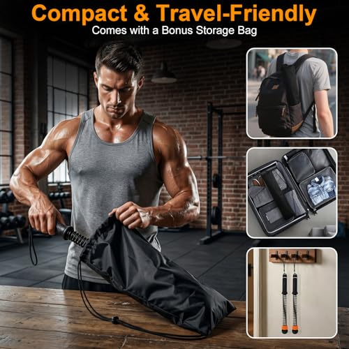 RYACO Ropeless Battle Ropes for Home Gym – Heavy Duty Portable Cordless Battle Ropes for HIIT,Strength& Low-Impact Aerobic Training for Men & Women,Equipped with Detachable Weight Rings, Counting Jump Ropes , Black