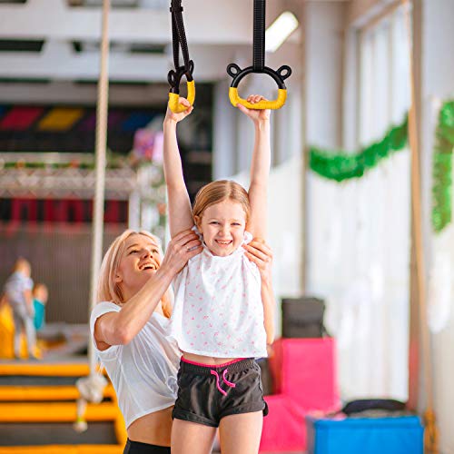 Kids Gymnastic Rings Pull up Rings for Chlidren Exercise,Indoor Gym Ring,Kids Gymnastics Rings with Adjustable Straps,Load Bearing 220lb(NO Bar) - color: Yellow-1