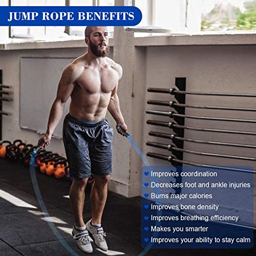 Redify Weighted Jump Rope for Workout Fitness(1LB), Tangle-Free Ball Bearing Rapid Speed Skipping Rope for MMA Boxing Weight-loss,Aluminum Handle Adjustable Length 9MM Fabric Cotton+9MM Solid PVC Rope - color: Blue