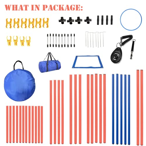 Dog Agility Training Equipment Set, Puppy Jump Training Obstacle Course Starter Kit Pet Agility Outdoor Games Dog Outdoor Games with Tunnel, Weave Poles, Adjustable Hurdle, Jump Ring